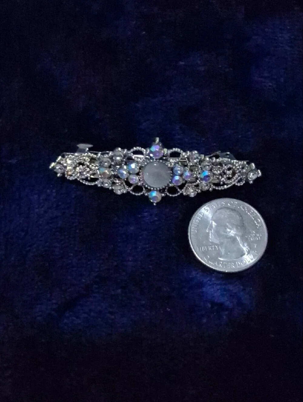 Silver-Tone Crystal Filigree Barrette - Iridescent Accents